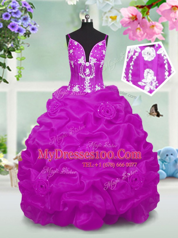 Elegant Pick Ups Fuchsia Sleeveless Taffeta Lace Up Flower Girl Dresses for Less for Party and Wedding Party