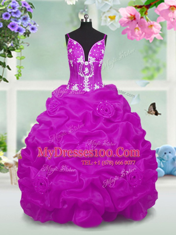 Elegant Pick Ups Fuchsia Sleeveless Taffeta Lace Up Flower Girl Dresses for Less for Party and Wedding Party
