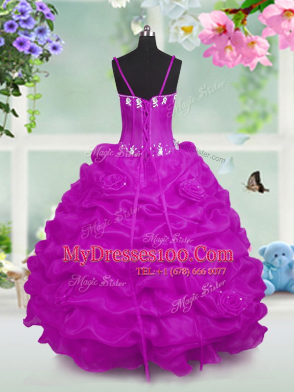 Elegant Pick Ups Fuchsia Sleeveless Taffeta Lace Up Flower Girl Dresses for Less for Party and Wedding Party