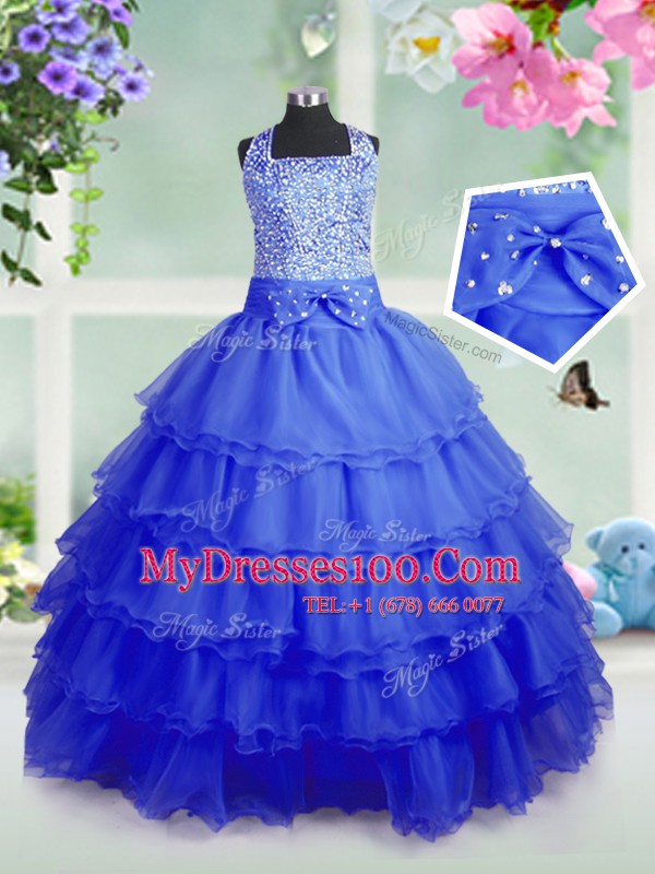 New Arrival Royal Blue Zipper Square Beading and Ruffled Layers Toddler Flower Girl Dress Organza Sleeveless