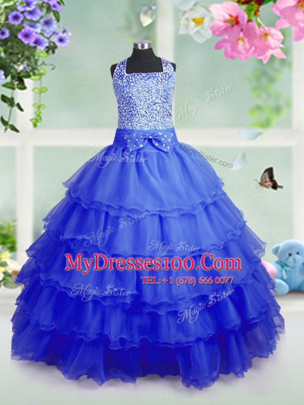 New Arrival Royal Blue Zipper Square Beading and Ruffled Layers Toddler Flower Girl Dress Organza Sleeveless