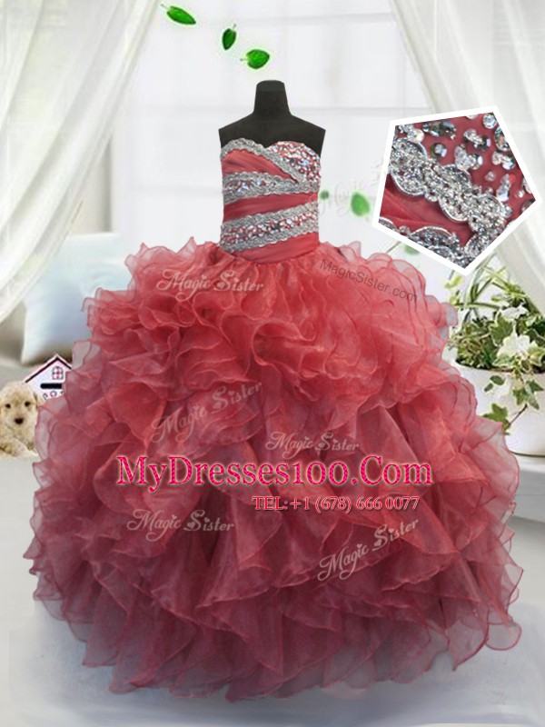 Sleeveless Beading and Ruffles Lace Up Child Pageant Dress