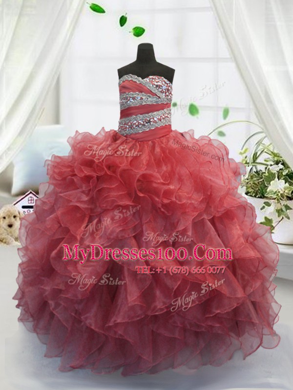 Sleeveless Beading and Ruffles Lace Up Child Pageant Dress