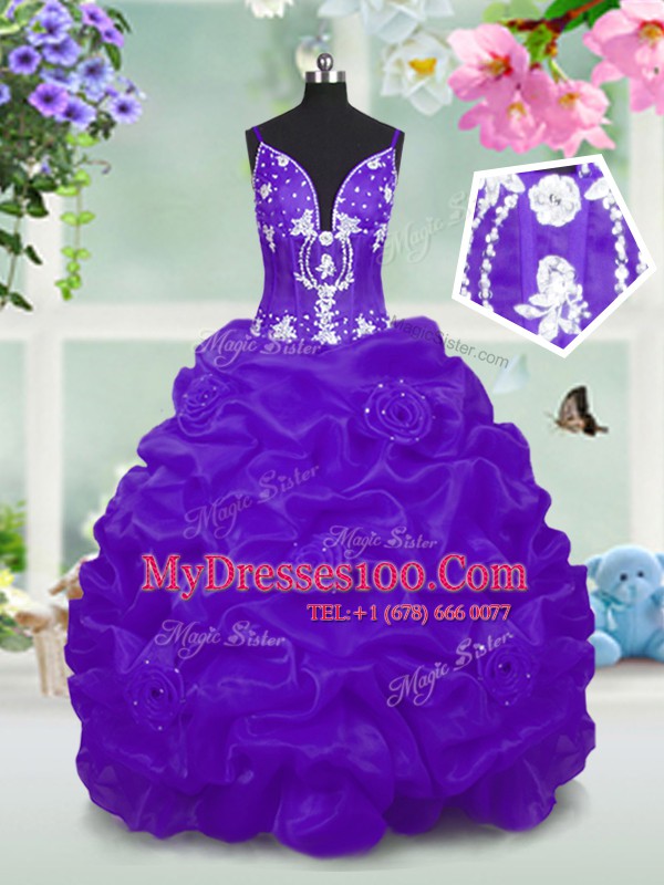 Designer Sleeveless Beading and Pick Ups Lace Up Pageant Gowns For Girls