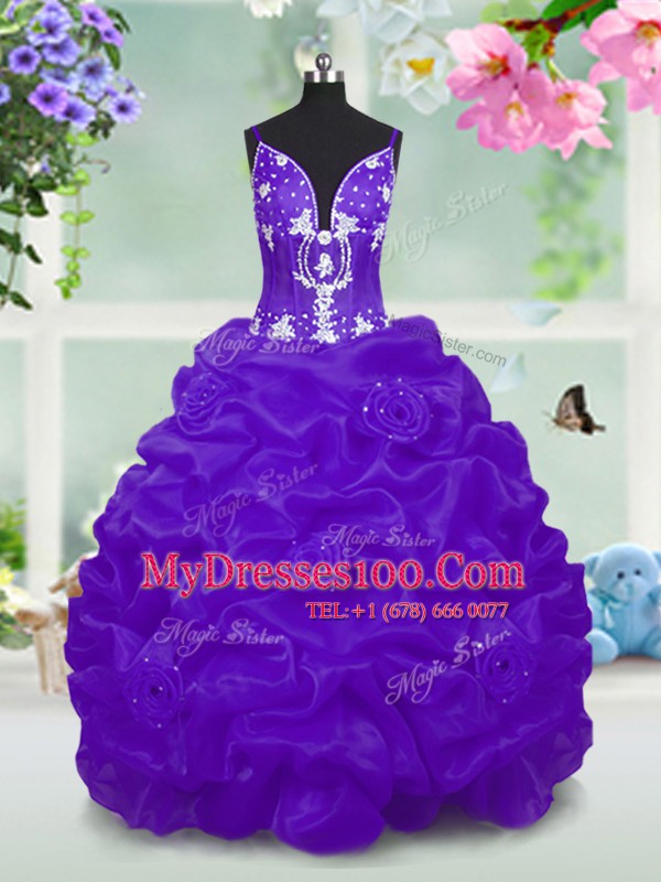 Designer Sleeveless Beading and Pick Ups Lace Up Pageant Gowns For Girls