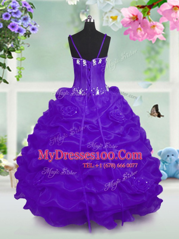 Designer Sleeveless Beading and Pick Ups Lace Up Pageant Gowns For Girls