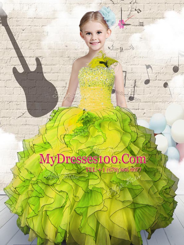New Arrival Floor Length Ball Gowns Sleeveless Yellow Green Little Girl Pageant Gowns Lace Up