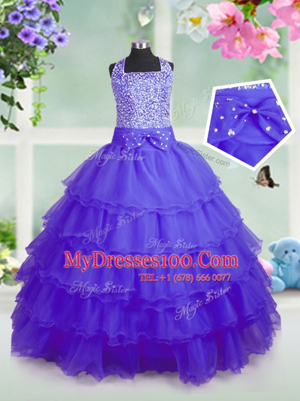 High End Sleeveless Beading and Ruffled Layers Zipper Little Girl Pageant Dress