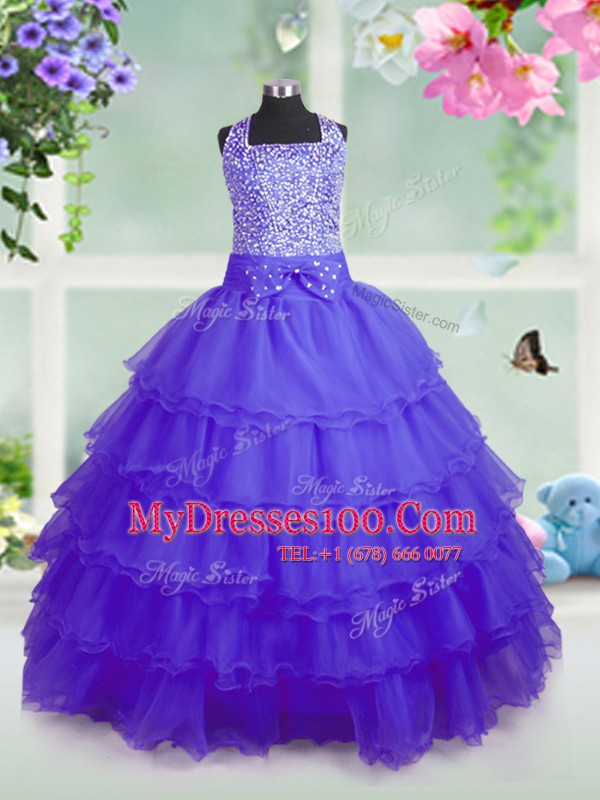High End Sleeveless Beading and Ruffled Layers Zipper Little Girl Pageant Dress