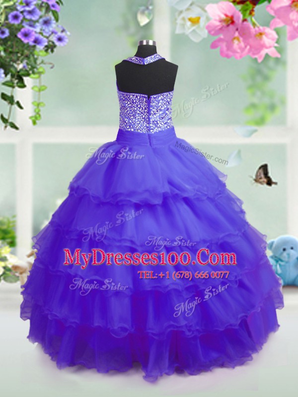 High End Sleeveless Beading and Ruffled Layers Zipper Little Girl Pageant Dress