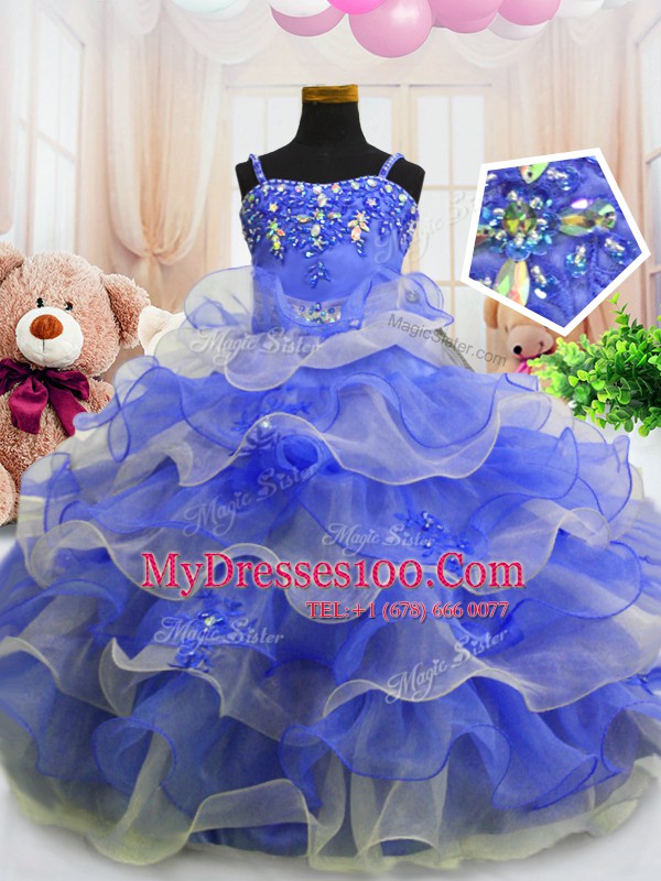 Ruffled Blue Sleeveless Organza Zipper Flower Girl Dresses for Less for Party and Wedding Party