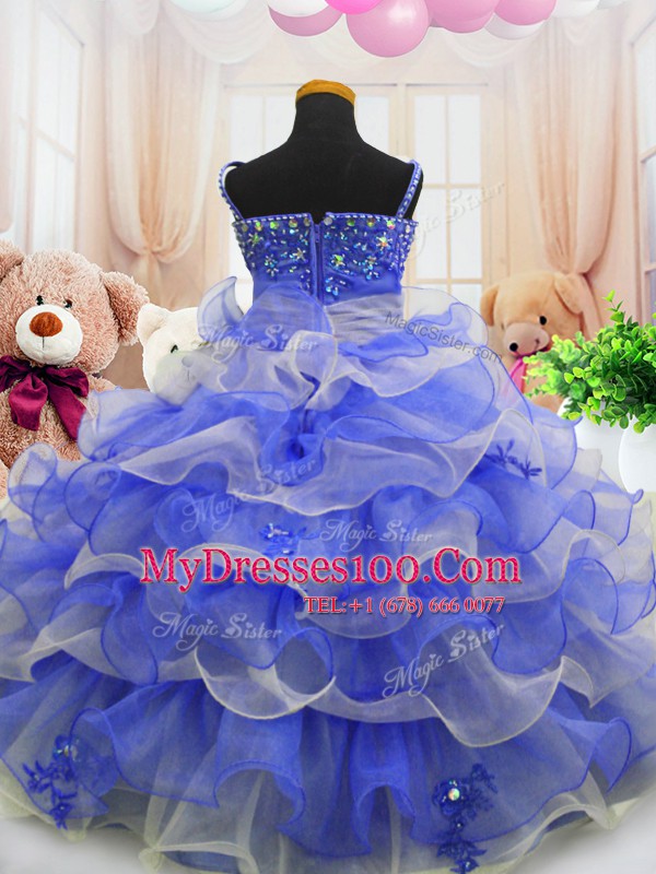 Ruffled Blue Sleeveless Organza Zipper Flower Girl Dresses for Less for Party and Wedding Party