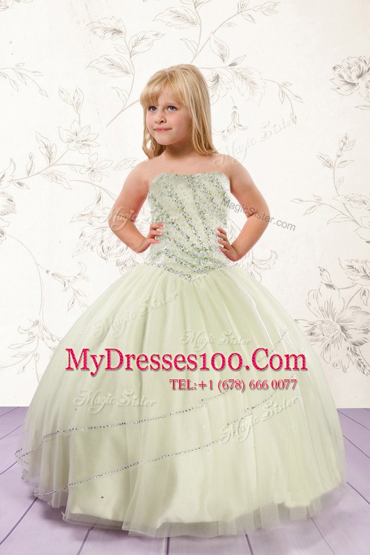 Best Selling Floor Length Apple Green Flower Girl Dresses Tulle Sleeveless Beading