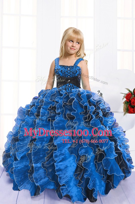 Straps Sleeveless Lace Up Flower Girl Dresses for Less Royal Blue Organza