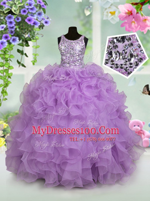 Popular Scoop Sleeveless Zipper Floor Length Ruffles and Sequins Flower Girl Dresses for Less