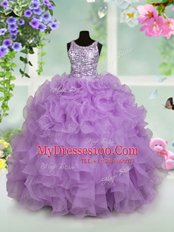 Popular Scoop Sleeveless Zipper Floor Length Ruffles and Sequins Flower Girl Dresses for Less