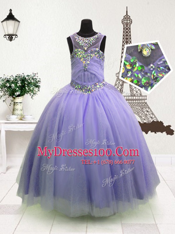 Custom Made Sleeveless Zipper Floor Length Beading Toddler Flower Girl Dress
