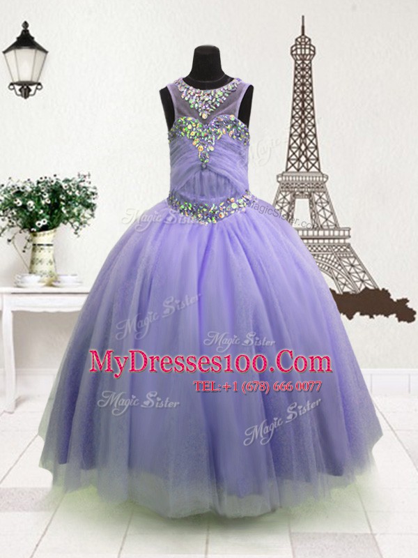 Custom Made Sleeveless Zipper Floor Length Beading Toddler Flower Girl Dress
