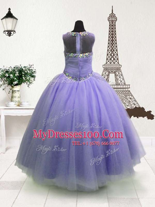 Custom Made Sleeveless Zipper Floor Length Beading Toddler Flower Girl Dress