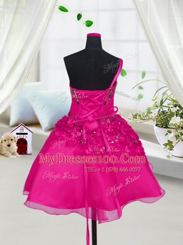 Classical Fuchsia Sleeveless Organza Lace Up Flower Girl Dress for Party and Wedding Party