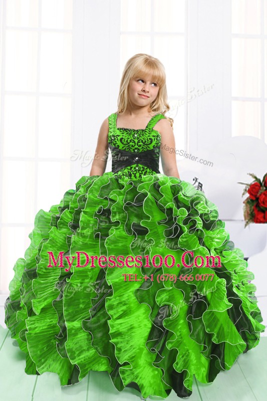 Spectacular Mermaid Straps Neckline Beading and Ruffles Toddler Flower Girl Dress Sleeveless Lace Up