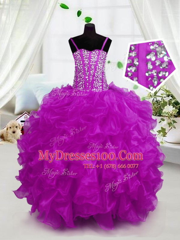 Amazing Floor Length Ball Gowns Sleeveless Hot Pink Little Girls Pageant Dress Wholesale Lace Up