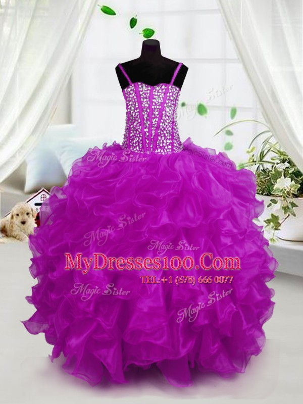 Amazing Floor Length Ball Gowns Sleeveless Hot Pink Little Girls Pageant Dress Wholesale Lace Up