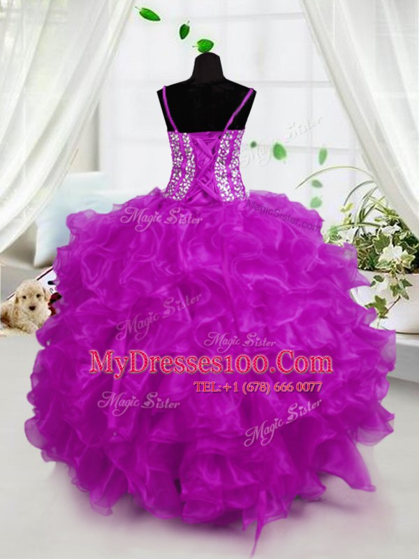 Amazing Floor Length Ball Gowns Sleeveless Hot Pink Little Girls Pageant Dress Wholesale Lace Up