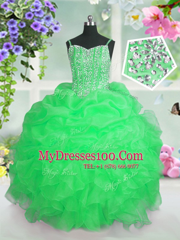Lace Up Spaghetti Straps Beading and Ruffles and Pick Ups Flower Girl Dress Organza Sleeveless