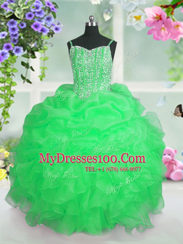 Lace Up Spaghetti Straps Beading and Ruffles and Pick Ups Flower Girl Dress Organza Sleeveless