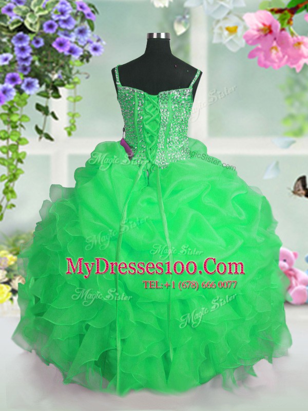 Lace Up Spaghetti Straps Beading and Ruffles and Pick Ups Flower Girl Dress Organza Sleeveless