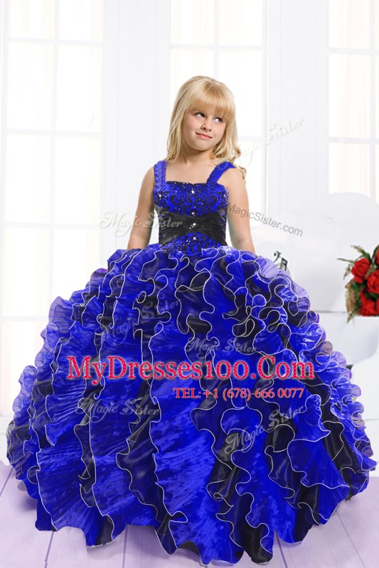 New Arrival Organza Sleeveless Floor Length Child Pageant Dress and Beading and Ruffles