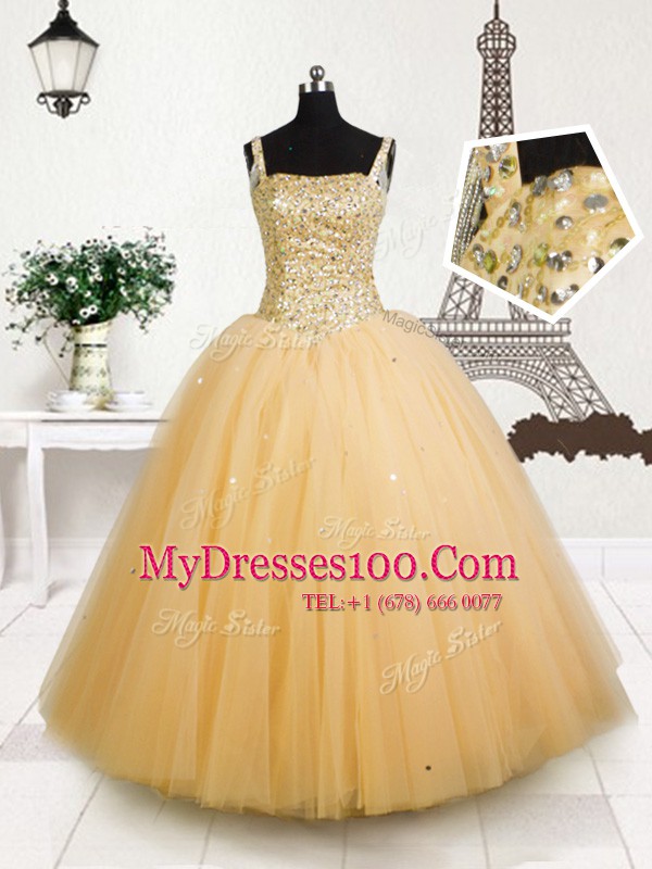 Custom Made Orange Straps Neckline Beading and Sequins Little Girls Pageant Dress Wholesale Sleeveless Lace Up