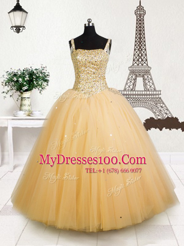 Custom Made Orange Straps Neckline Beading and Sequins Little Girls Pageant Dress Wholesale Sleeveless Lace Up