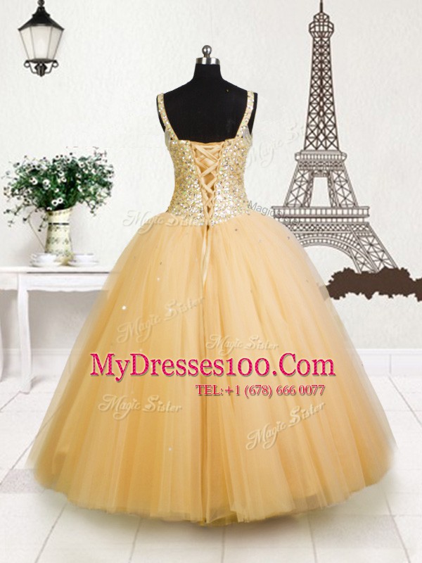Custom Made Orange Straps Neckline Beading and Sequins Little Girls Pageant Dress Wholesale Sleeveless Lace Up