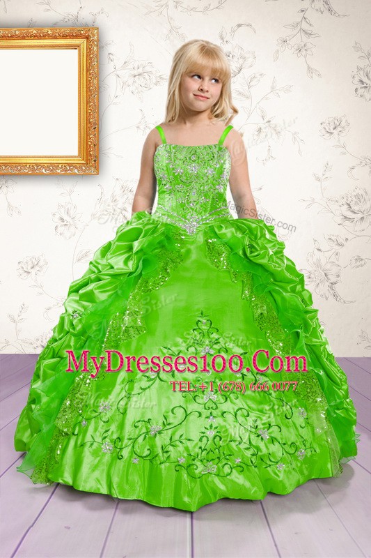 Pick Ups Green Sleeveless Satin Lace Up Little Girls Pageant Dress for Party and Wedding Party