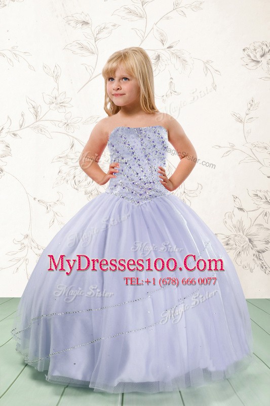 Grey Lace Up Strapless Beading Little Girls Pageant Gowns Tulle Sleeveless