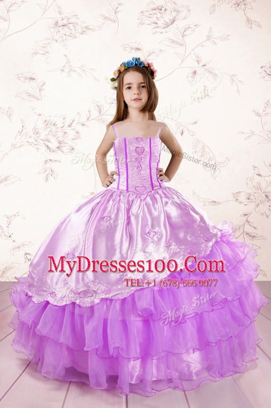 Sophisticated Fuchsia Ball Gowns Embroidery and Ruffled Layers Flower Girl Dresses Lace Up Organza Sleeveless Floor Length