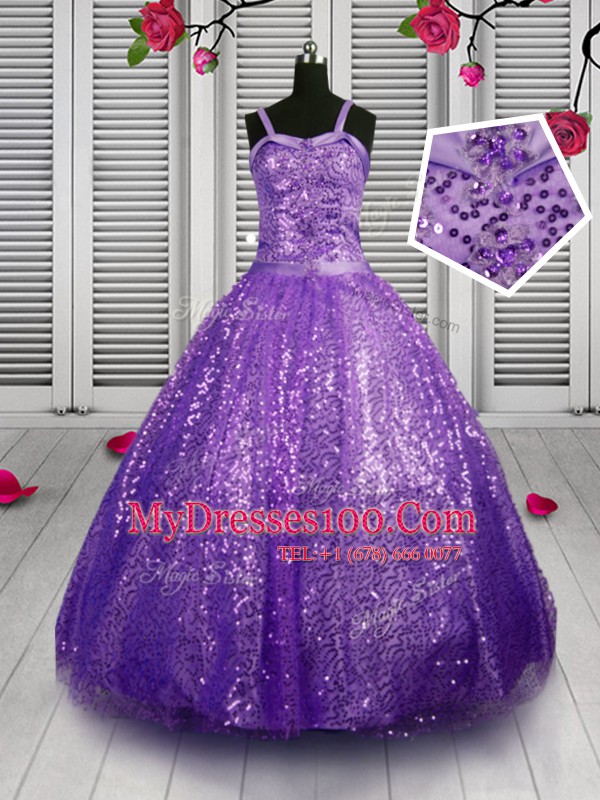 Vintage Lavender Straps Lace Up Sequins Flower Girl Dresses for Less Sleeveless