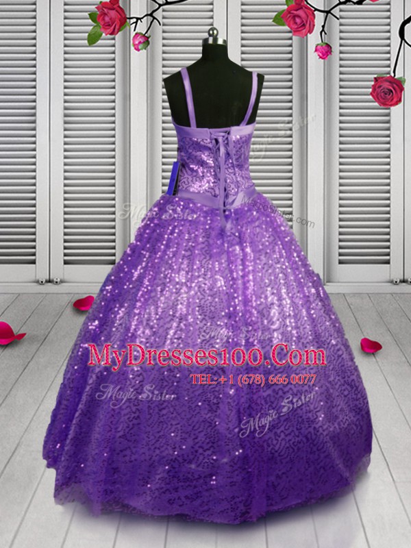 Vintage Lavender Straps Lace Up Sequins Flower Girl Dresses for Less Sleeveless