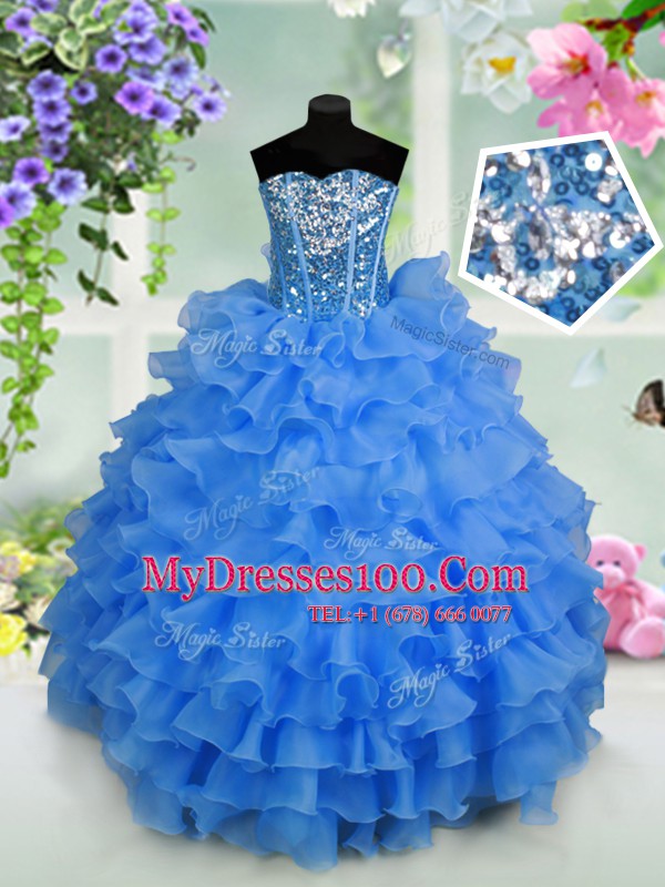 Organza Sleeveless Floor Length Flower Girl Dresses for Less and Ruffled Layers and Sequins