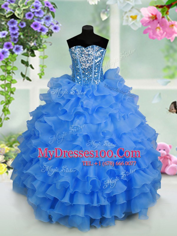 Organza Sleeveless Floor Length Flower Girl Dresses for Less and Ruffled Layers and Sequins