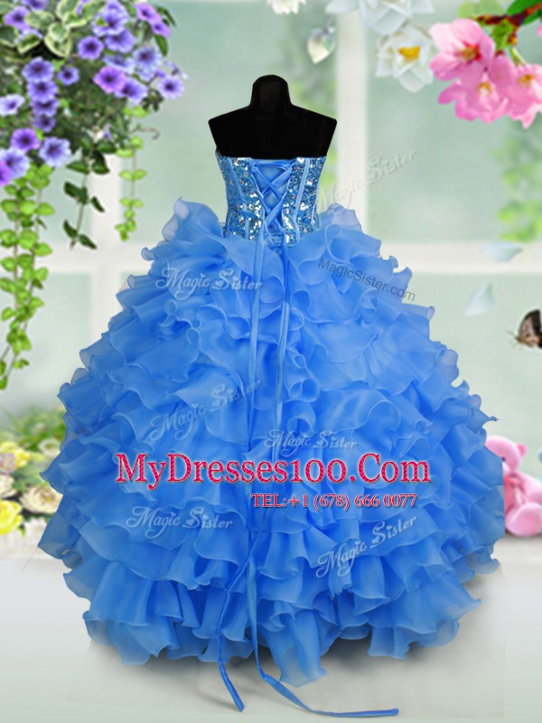 Organza Sleeveless Floor Length Flower Girl Dresses for Less and Ruffled Layers and Sequins