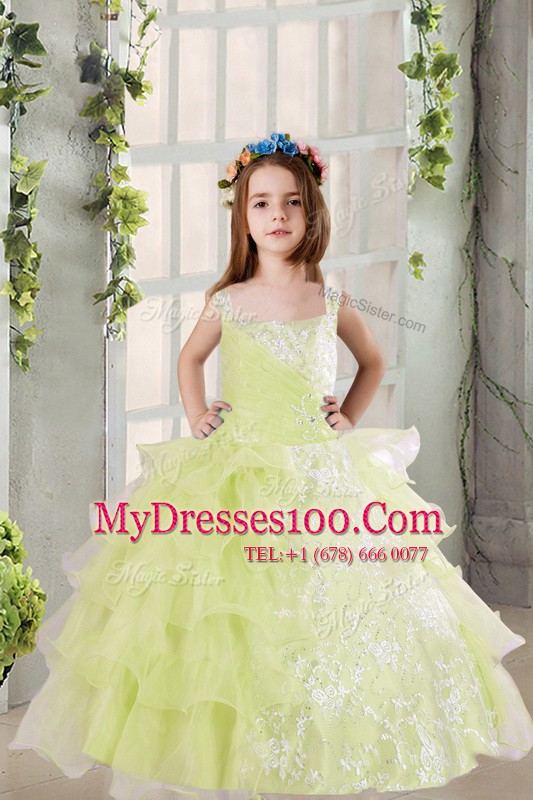 Sleeveless Lace and Ruffled Layers Lace Up Child Pageant Dress