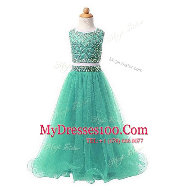 Scoop Sleeveless Lace Up Floor Length Beading Flower Girl Dresses for Less