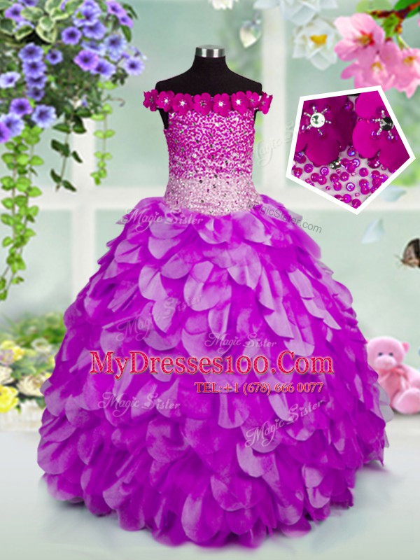Unique Floor Length Lavender Pageant Gowns For Girls Off The Shoulder Sleeveless Lace Up
