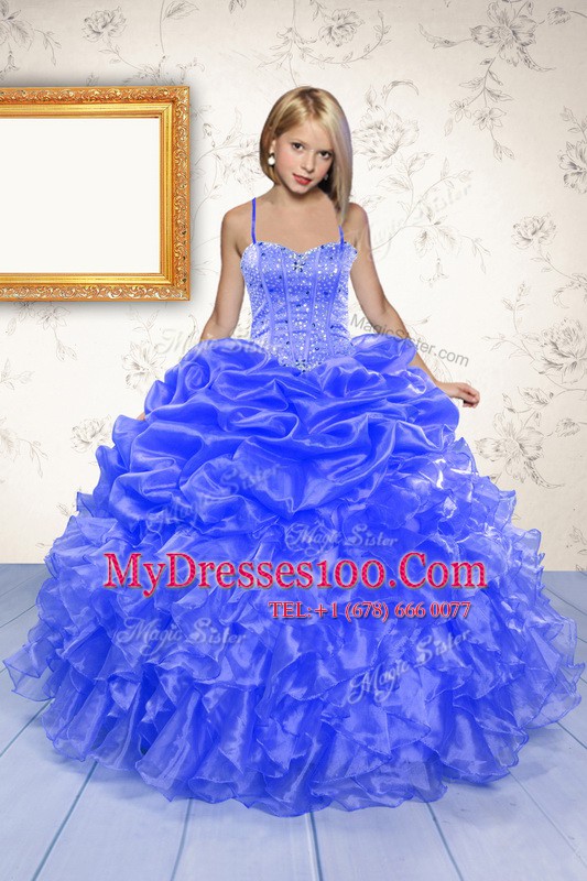 Sleeveless Lace Up Floor Length Beading and Ruffles and Pick Ups Little Girl Pageant Dress
