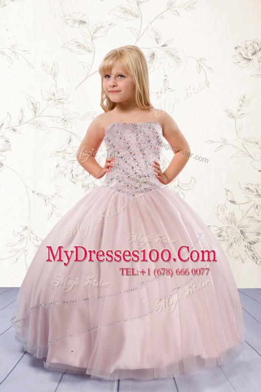 Smart Tulle Sleeveless Floor Length Flower Girl Dress and Beading