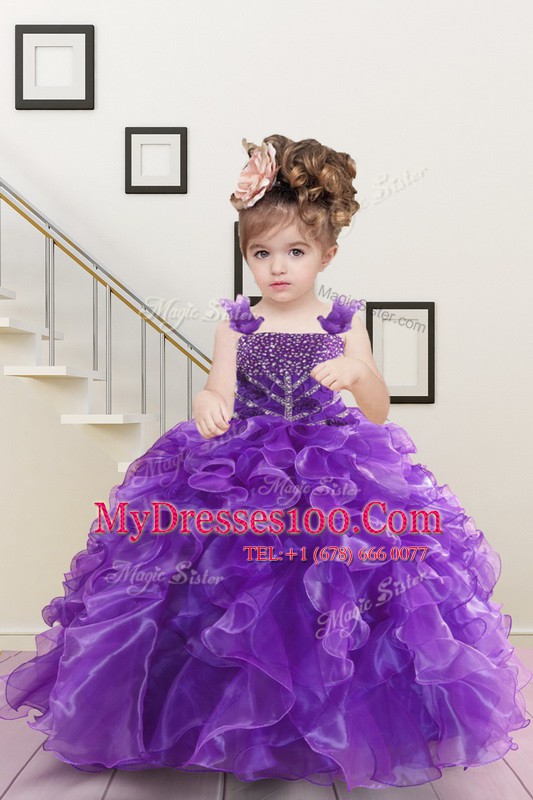 Best Selling Floor Length Ball Gowns Sleeveless Purple Little Girl Pageant Dress Lace Up