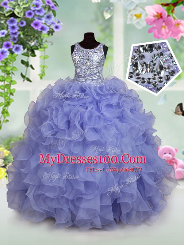 Gorgeous Sequins Scoop Sleeveless Zipper Little Girl Pageant Gowns Light Blue Organza